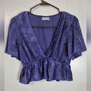 Urban Outfitters Deep Blue Velvet Blouse